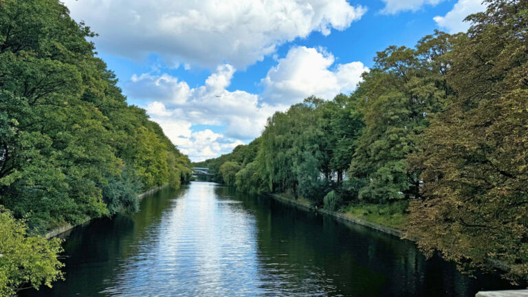 Kanal mit Grünufer in Hamburg-Barmbek-Süd