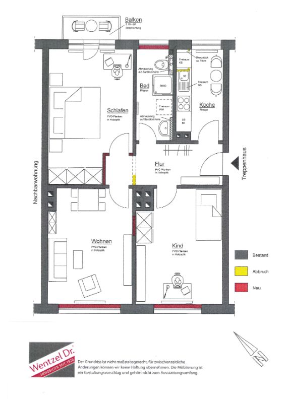 Ideal geschnittene 3-Zimmer-Wohnung in ruhiger Seitenstraße - Grundriss