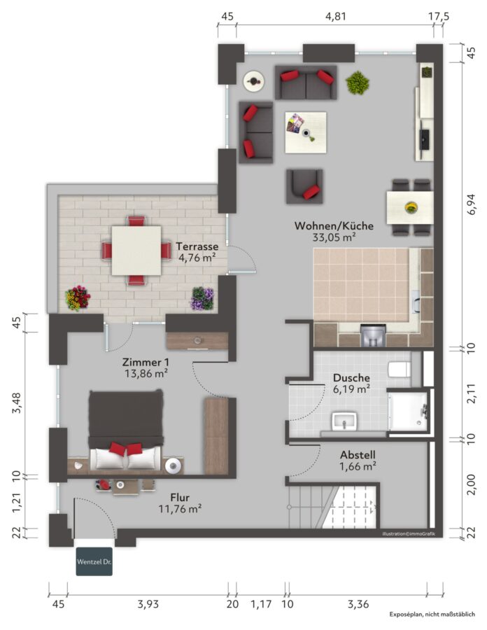 Großzügige Familien-Wohnung! 5-Zimmer-Maisonette im Neubau mit gehobener Ausstattung - Grundriss unten