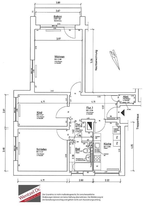 Moderne Familienwohnung mit Balkon - Mitten in Ahrensburg - Grundriss