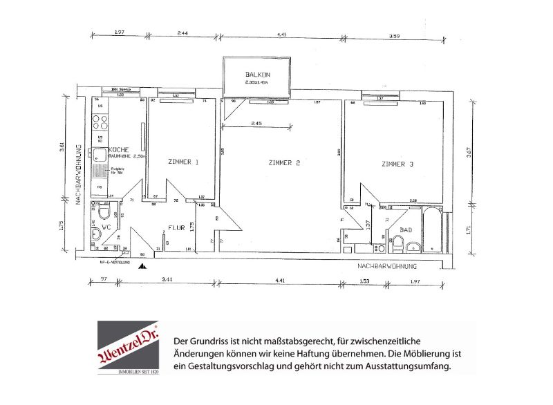 Schöne Erdgeschosswohnung mit Parkett, EBK und Balkon! - Grundriss