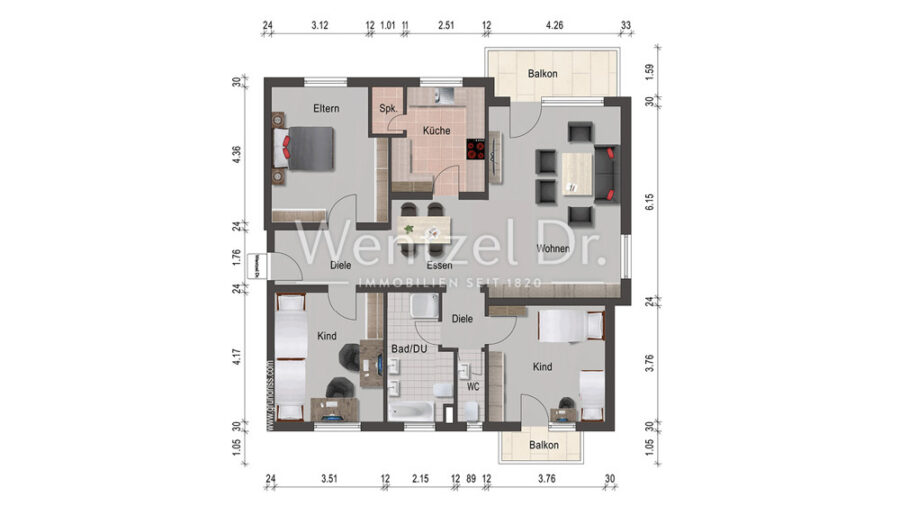 Geräumig und gepflegt - 4 Zimmer Wohnung mit 2 Balkonen in Erzhausen zu verkaufen! - Grundriss