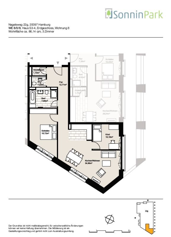 Direkt zum Sonninkanal! 3 Meter Deckenhöhe! - Grundriss