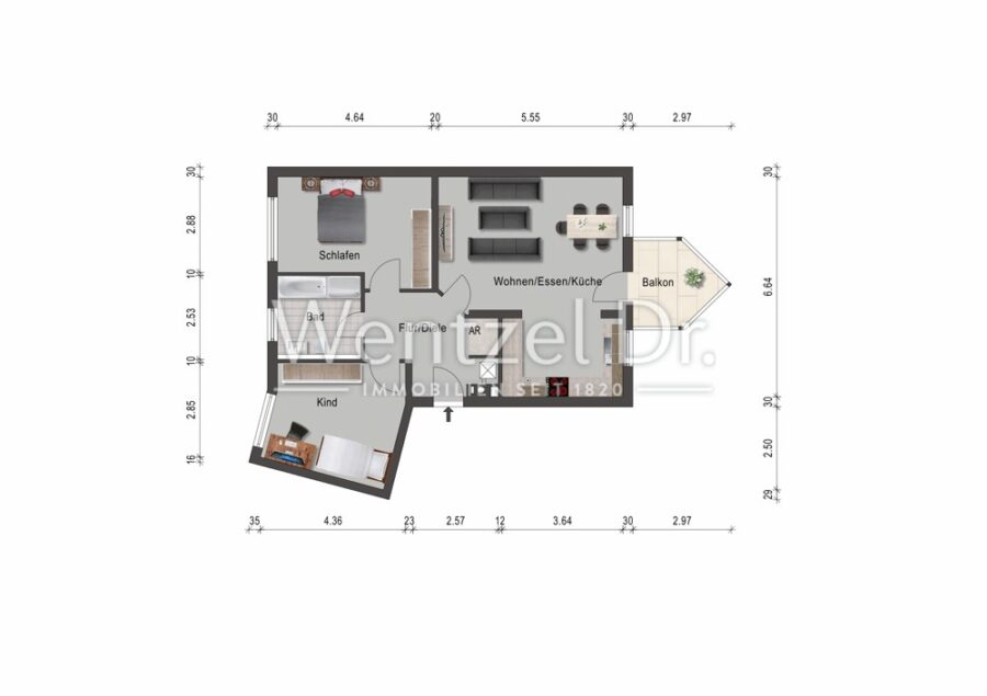 Helle 3 Zimmer Wohnung mit Balkon und TG-Stellplatz in zentraler Lage von Rüdesheim - 91995572995