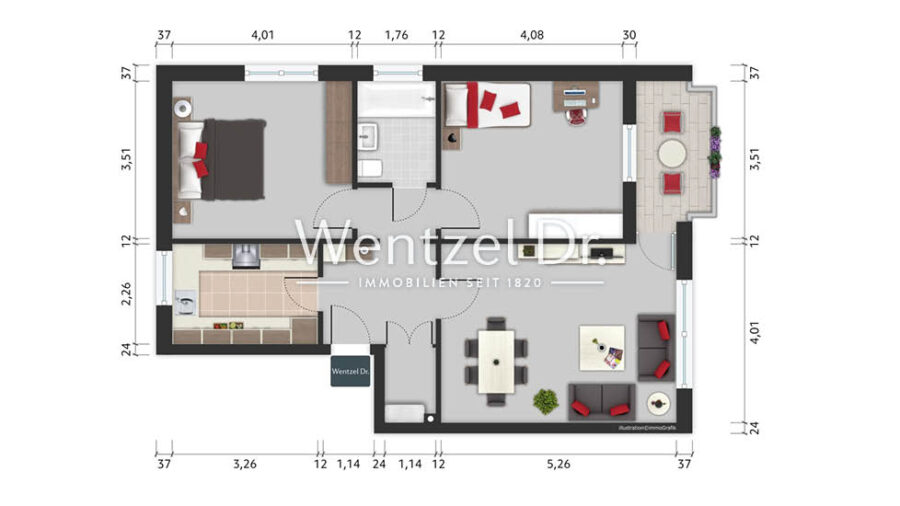 PROVISIONSFREI FÜR KÄUFER - 3-Zimmer-Erdgeschosswohnung mit Terrasse und Garten - Grundriss