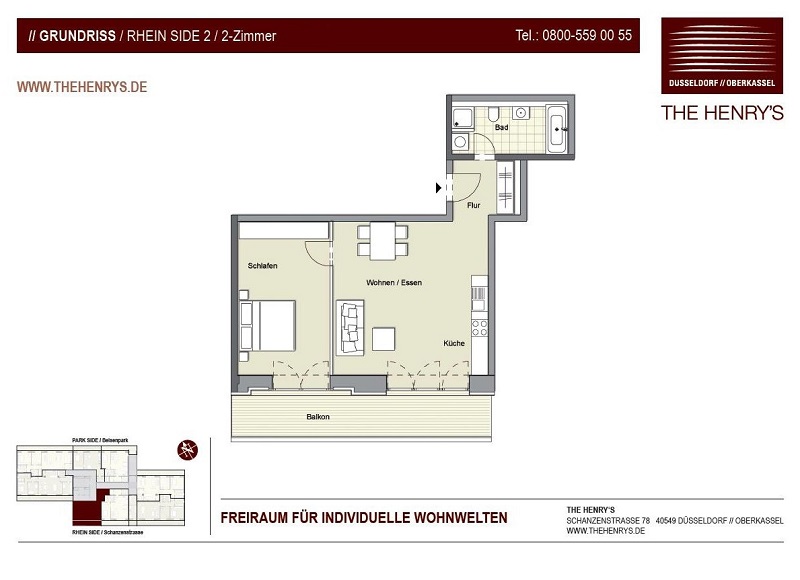 2 Zimmerwohnung mit Balkon - Rhein Side - Grundriss