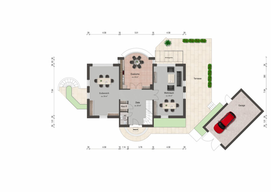 Das besondere Architektenhaus in Sackgassenlage auf Fehmarn - Mit Wintergarten und Wärmepumpe - Grundriss EG