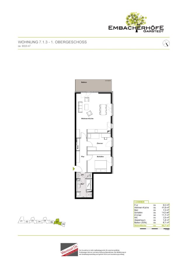 Einladende 3 Zimmerwohnung mit Südwest Balkon und allem Komfort - Grundriss