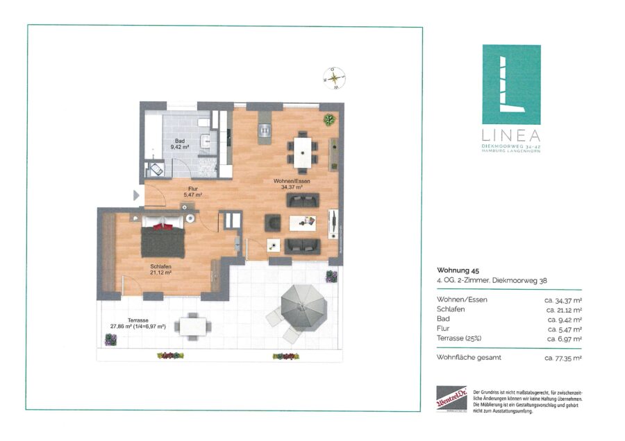 Moderne Wohnung mit großzügiger Dachterrasse - Grundriss