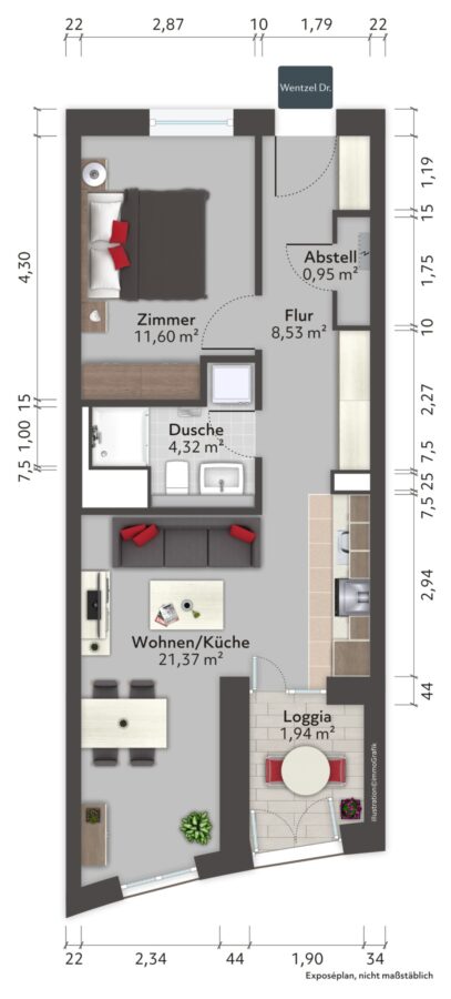 Erstbezug! Komfortable 2-Zimmer-Wohnung mit Loggia, Aufzug und TG - Grundriss