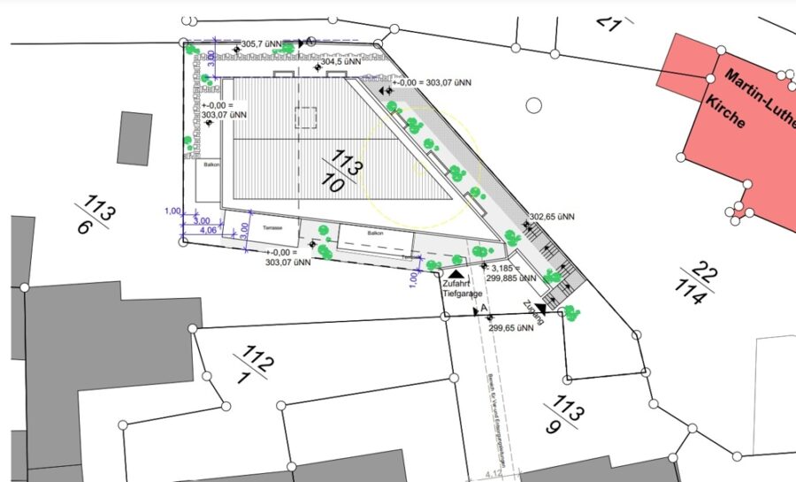 Einmaliges Baugrundstück in zentraler Lage von Bad Schwalbach mit vielfältigen Baumöglichkeiten - Freiflächenplan - mögliche Bebauung gem. BVB