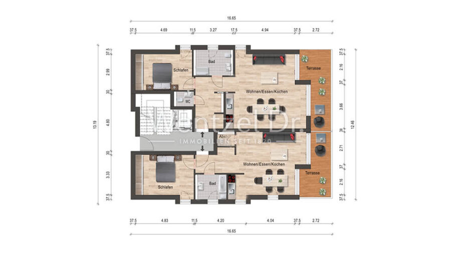 Exklusive Neubauwohnung in exponierter Lage im Dortmunder Süden - Grundriss Erdgeschoss Wohnung links, Haus 2