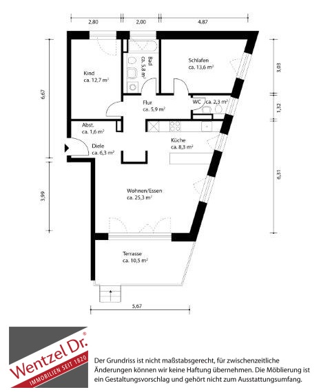 Helle Familienwohnung im Erdgeschoss mit Terrasse und Garten - Grundriss