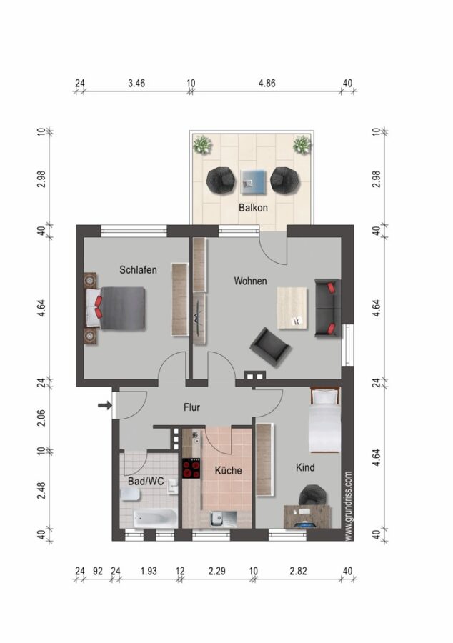 Helle 3- Zimmerwohnung im schönen Kohlheck! - Grundriss