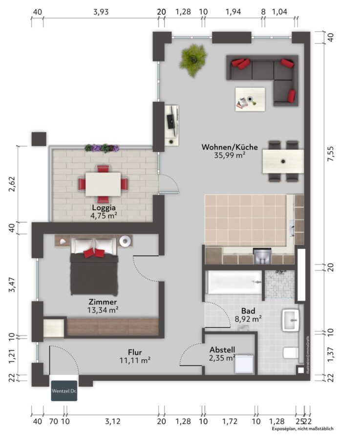 Erstbezug! Hochwertige 2-Zimmer-Wohnung im Hinterhaus mit Aufzug und TG - Grundriss