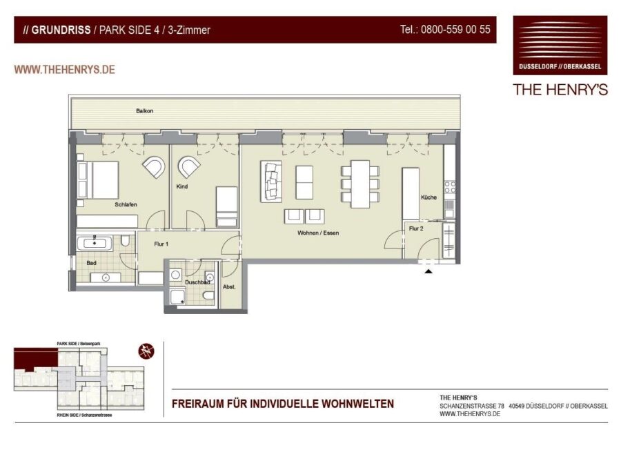 Großzügige 3 Zimmer Wohnung in gepflegter Wohnanlage - Grundriss