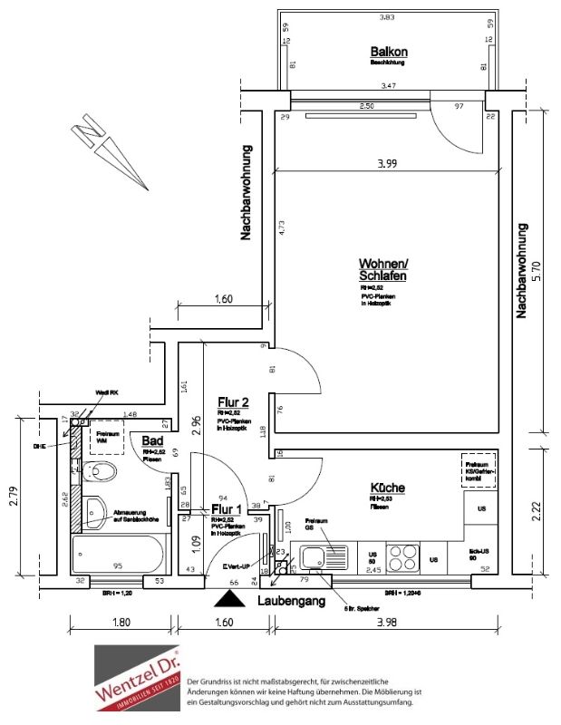 Helle und moderne Singlewohnung mit Balkon - Grundriss