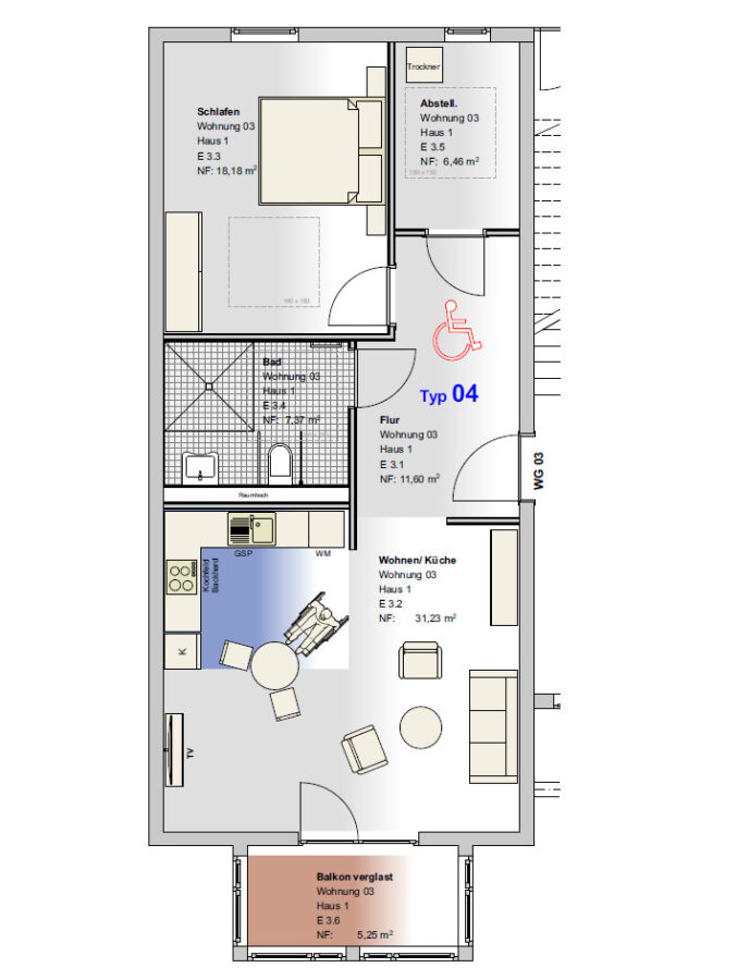 Hochwertige, seniorengerechte Neubauwohnung in Hombruch - 2 Zimmer - ca. 79m² - Typ 04