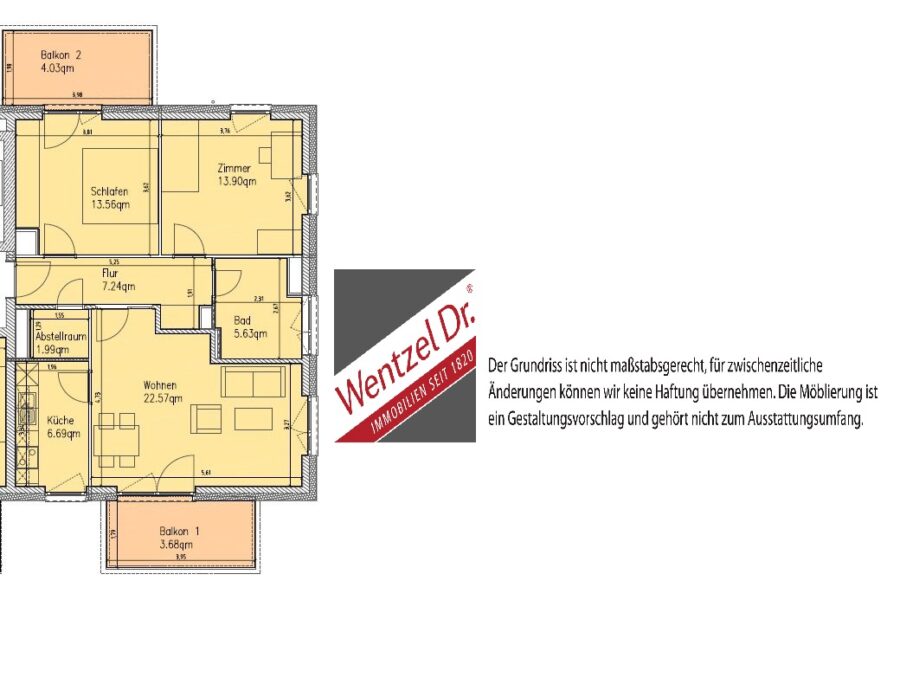 Moderne 3-Zimmer Wohnung mit zwei Balkonen! - Grundriss