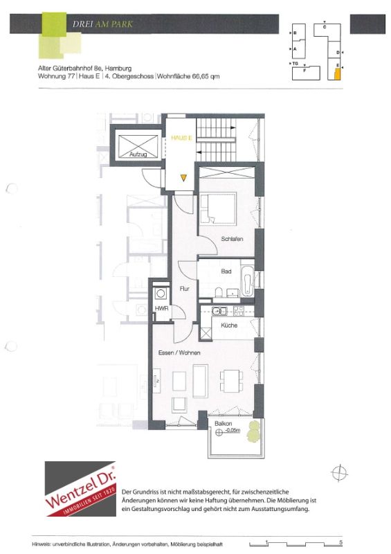 Helle 2-Zimmerwohnung mit Süd-Balkon im Stadtparkquartier - Grundriss