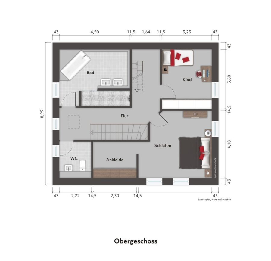 Hochwertiges Neubau-Einfamilienhaus in ruhiger Lage mit traumhaften Garten - Grundriss Obergeschoss