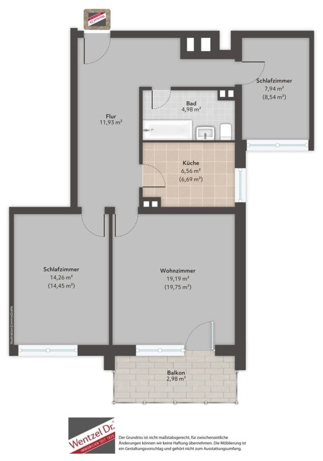 TOP geschnittene und lichtdurchflutete Single- oder Pärchenwohnung - Grundriss