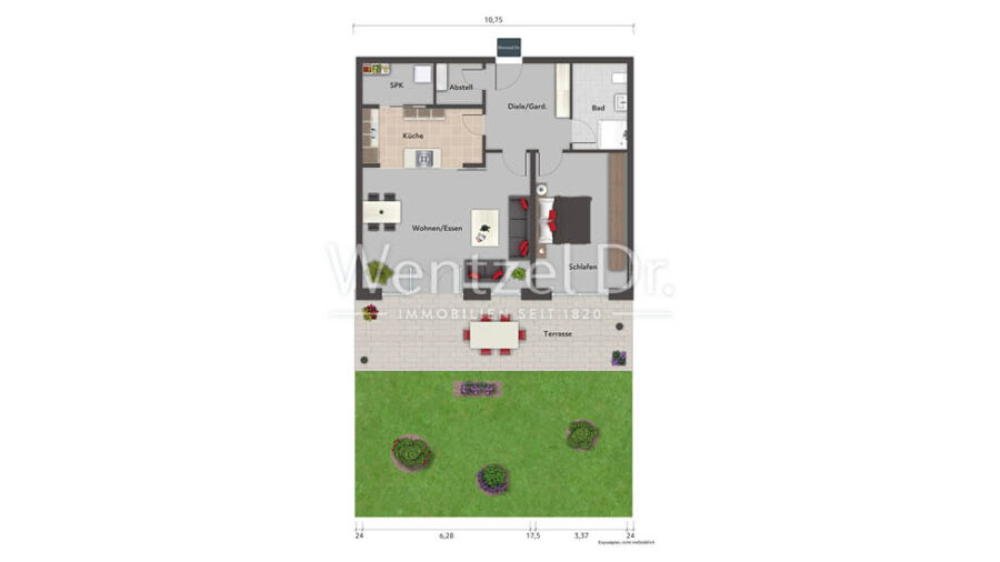 PROVISIONSFREI für Käufer – Traumlage, Traumwohnung! Barrierefreie 2-Zimmer-Wohnung mit Garten - Grundriss