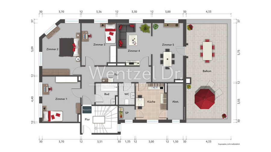 PROVISIONSFREI für Käufer - Vermietete 5-Zi.-Eigentumswohnung mit großer Dachterrasse in Eimsbüttel - Grundriss