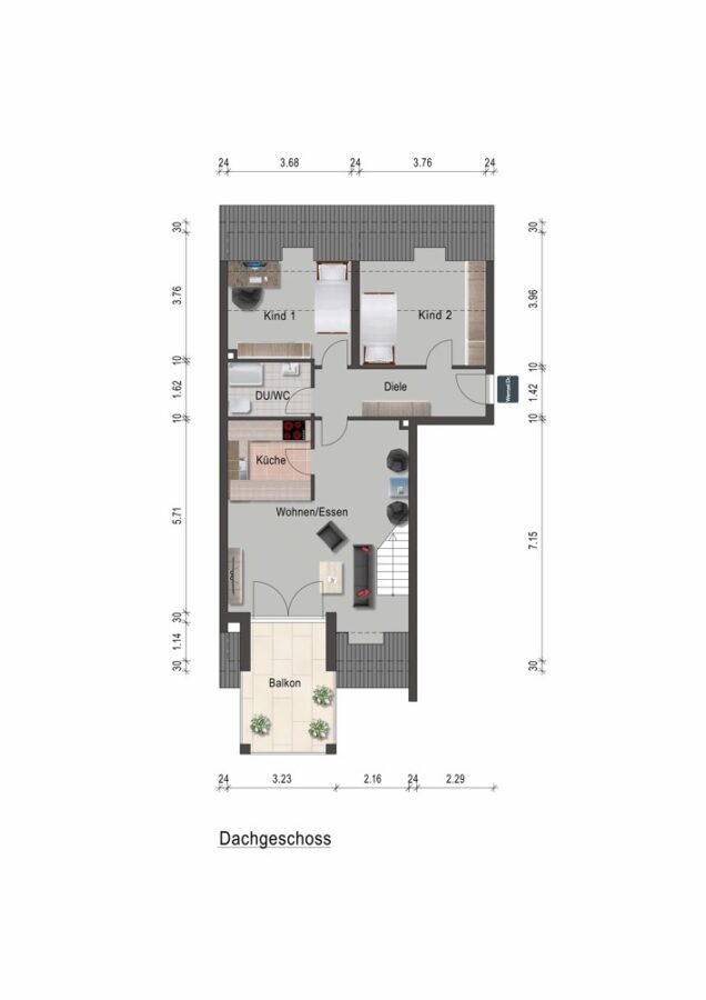 Gut geschnittene und helle Maisonettwohnung mit Balkon und 2 Stellplätzen - Dachgeschoss