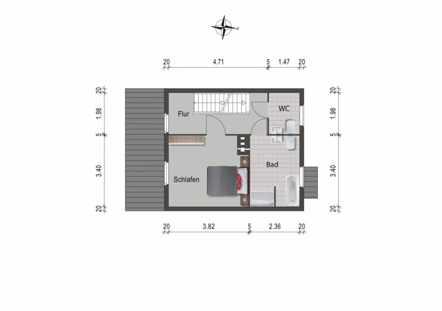 Renovierungsbedürftiges Reihenhaus mit Potenzial - 4 Zimmer, Garten und Vollkeller - Grundriss OG