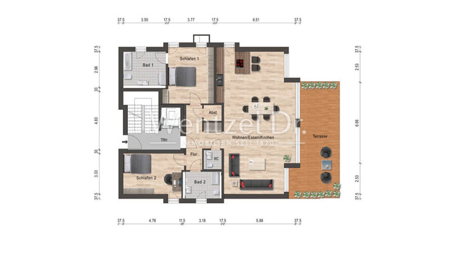 Exklusive Neubauwohnung in exponierter Lage im Dortmunder Süden - Grundriss Erdgeschoss