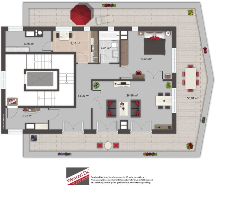 2 - Zimmerwohnung mit einladender Dachterrasse - Grundriss