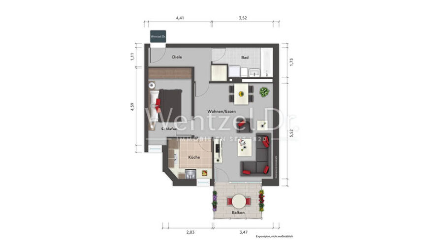 PROVISIONSFREI für Käufer – Schön geschnittene 2-Zimmer-ETW mit Balkon in ruhiger Zentrumslage - Grundriss