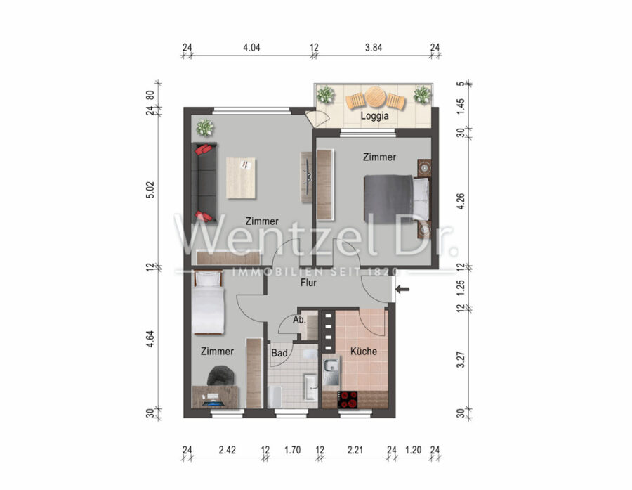 Charmante und modernisierte 3-Zimmer-Wohnung in gut angebundener Lage - Grundriss