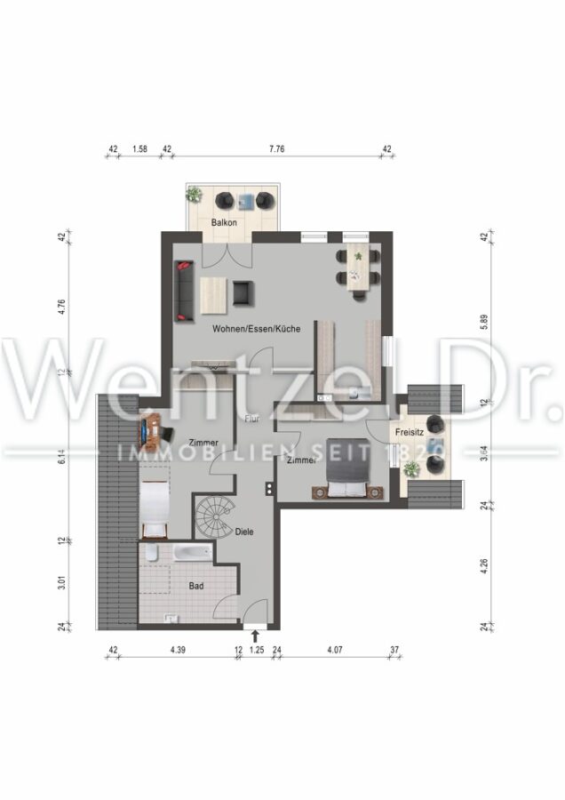 Gepflegte Maisonette-Wohnung mit lichtdurchfluteten Räumen und modernem Komfort - Grundriss OG