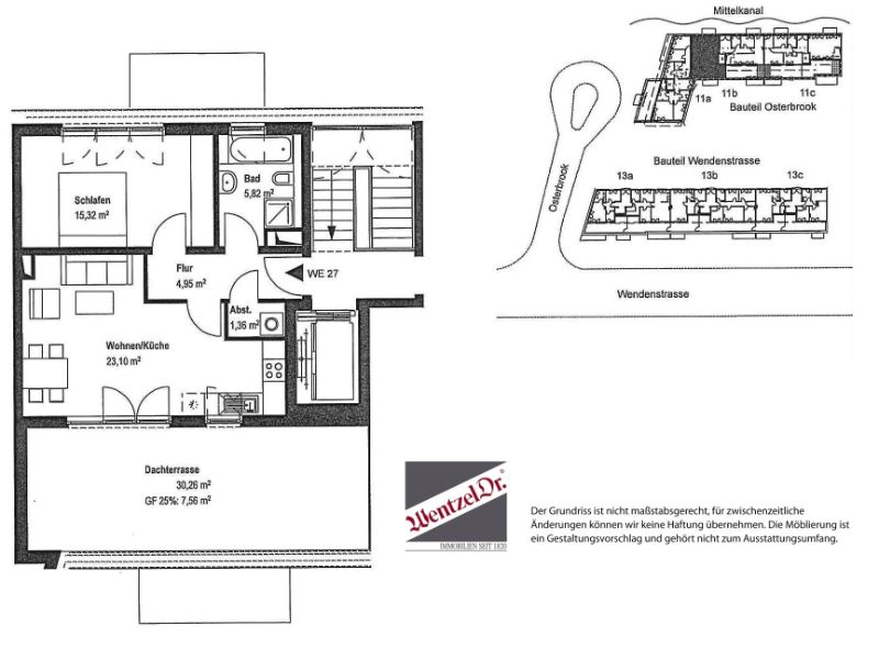 Lichtdurchflutete Single- oder Pärchenwohnung mit toller Dachterrasse - Grundriss