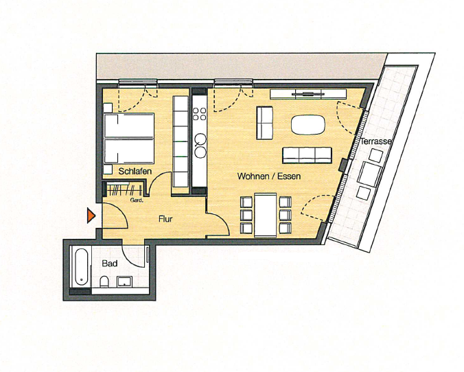 2 Zimmer Wohnung mit Dachterrasse - Grundriss