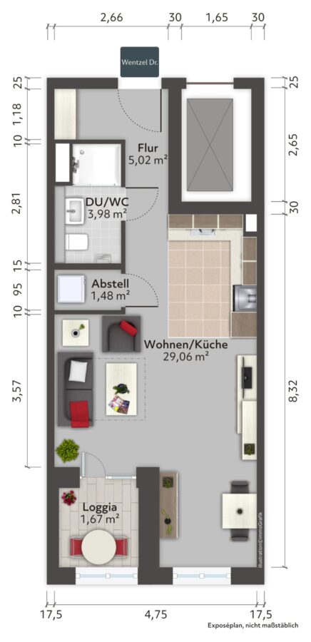 Komfortabler Erstbezug! 1-Zi-Wohnung mit EBK, Loggia und Fußbodenheizung - Grundriss