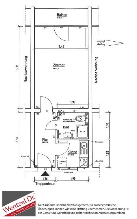 Gemütliche Singlewohnung mit Balkon im Erdgeschoss - Grundriss