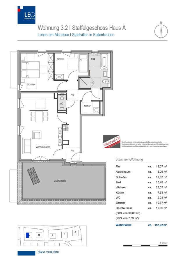 3 Zimmerwohnung mit Dachterrasse - Grundriss